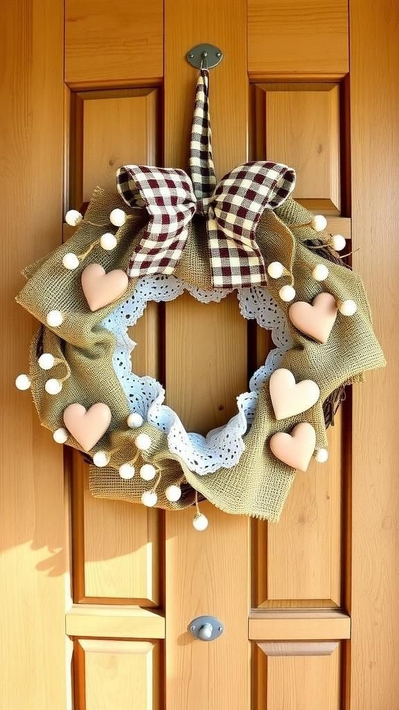 Rustic Burlap And Lace Farmhouse Heart
