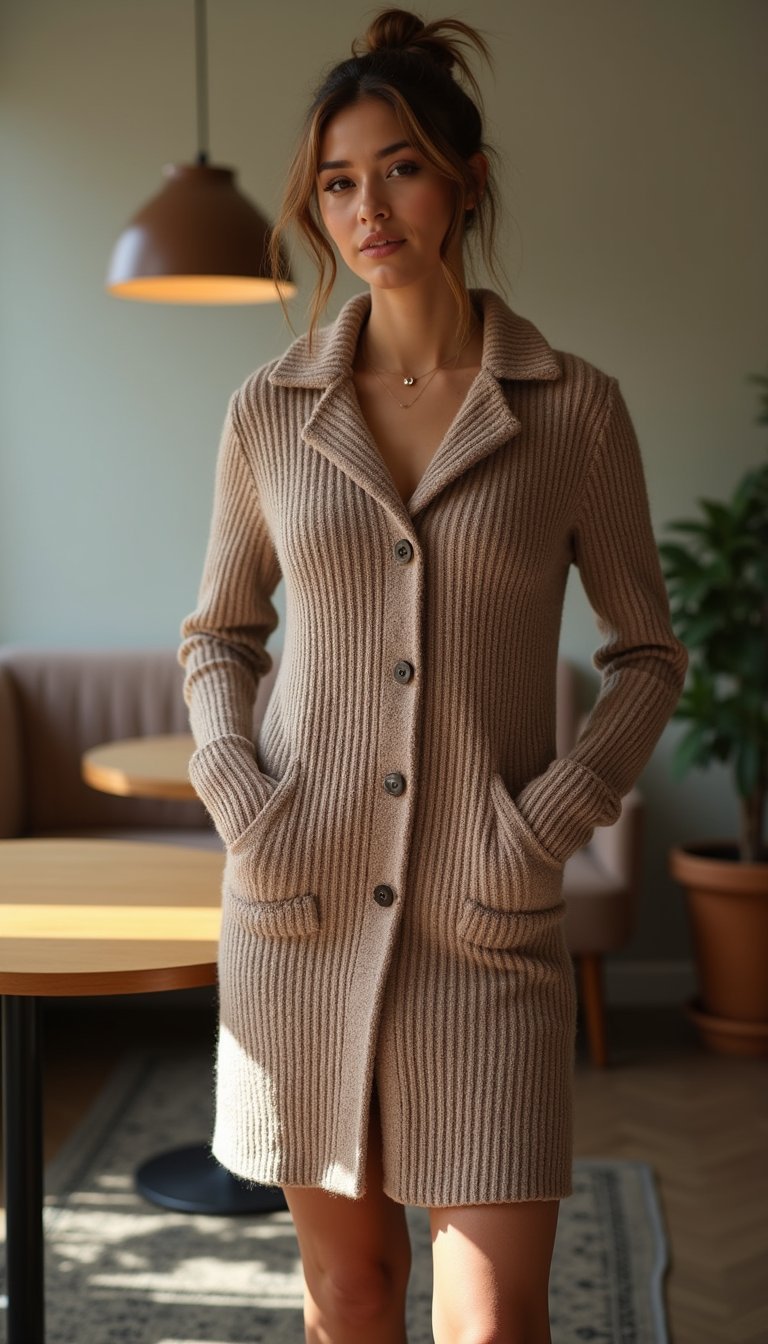 Button-Through Knit Dress With Refashioned Collar
