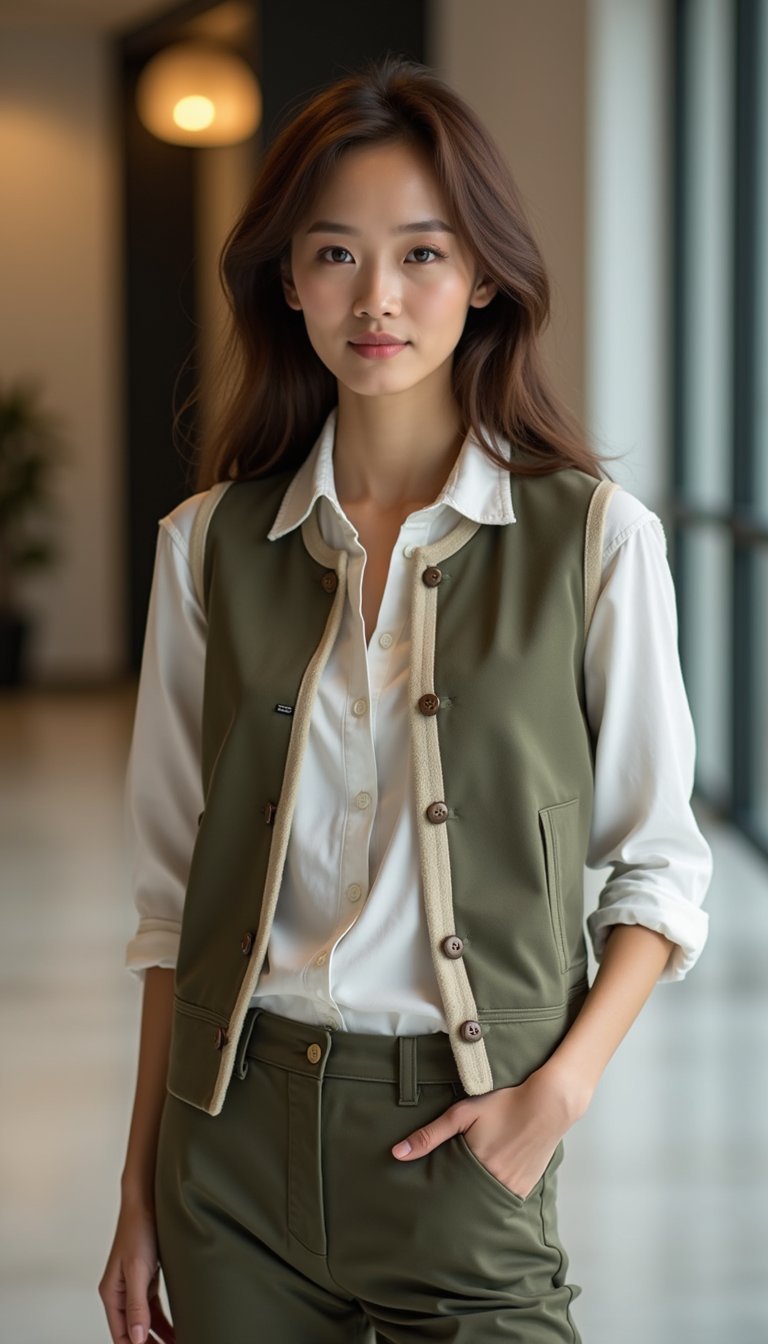Button-Up Vest With Contrast Piping Details