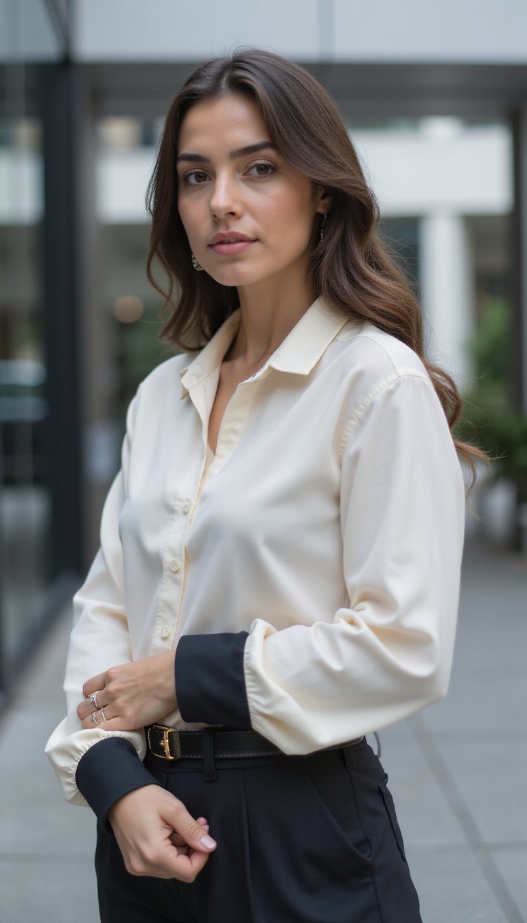 Sleeve-Trimmed Blouse With Contrasting Cuffs