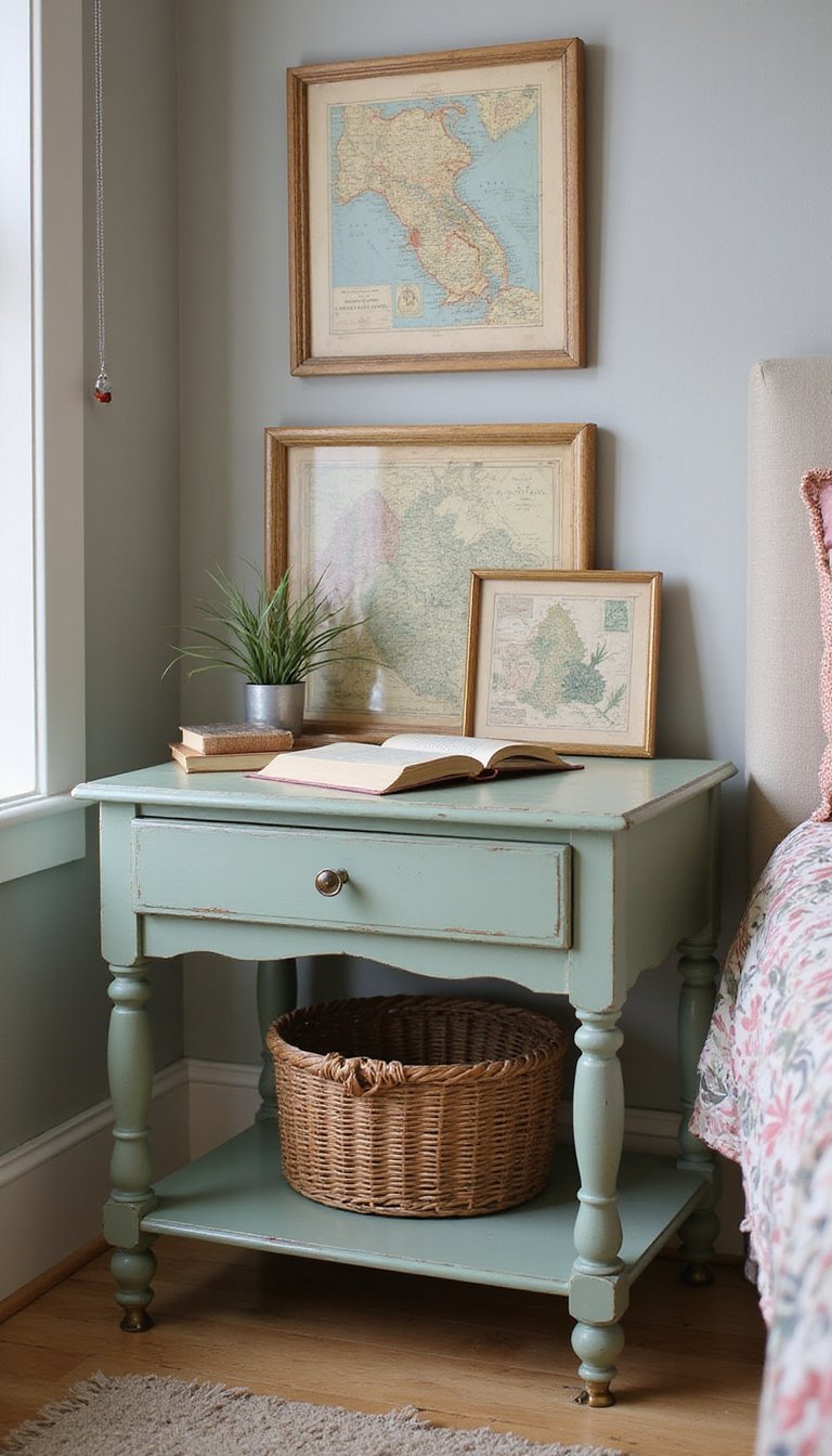 Decoupaged Side Table Using Vintage Maps And Paper