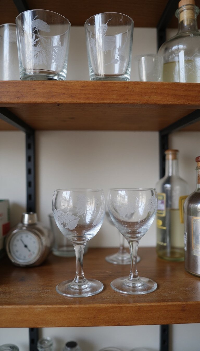 Glassware Etching For Modern Bar Display On Shelves