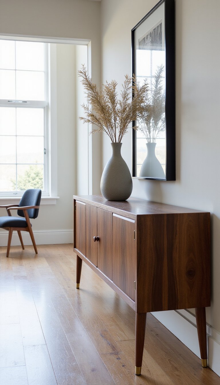 Mid-Century Console Table Sanded And Tinted Walnut