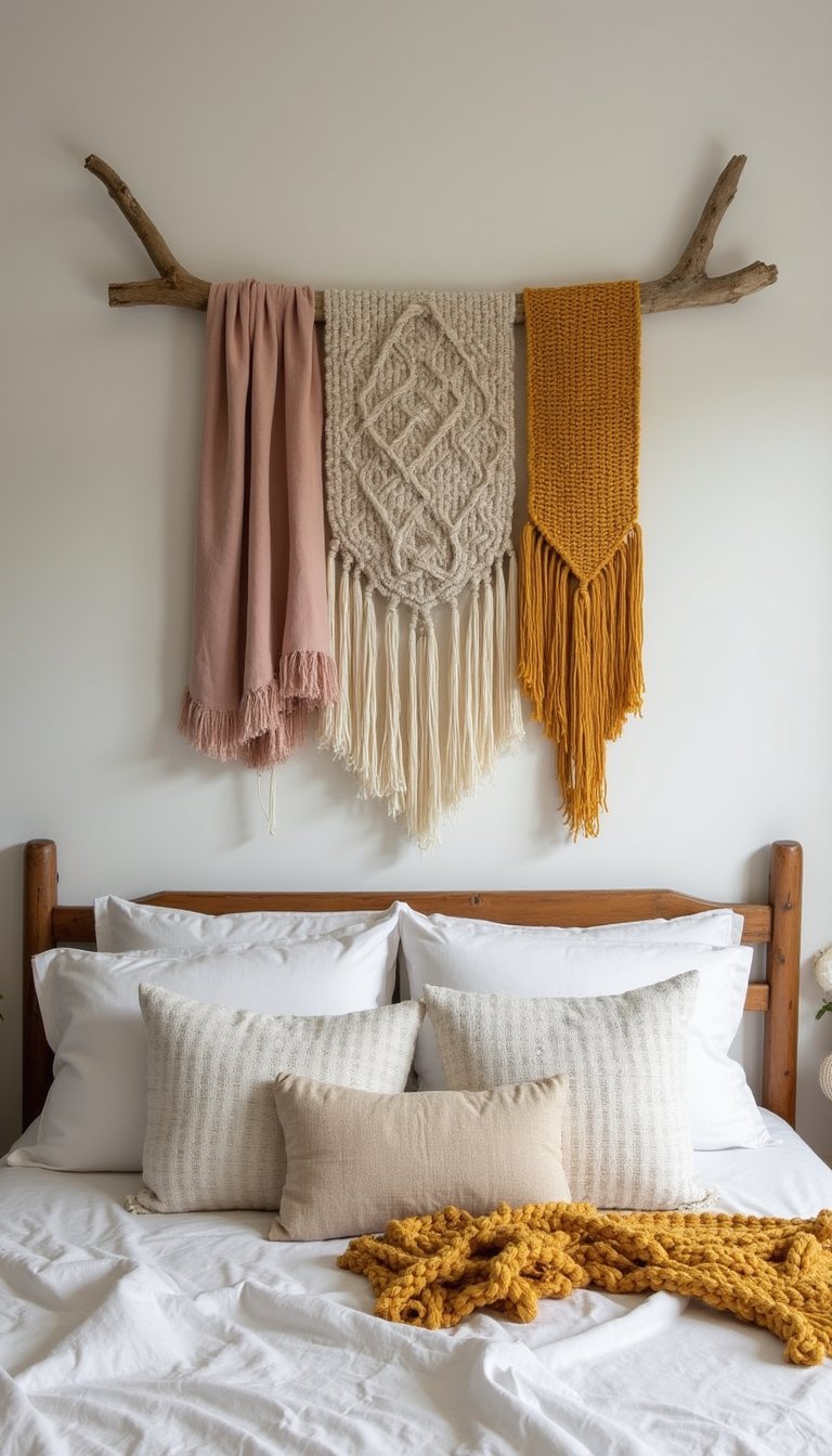 Textile Wall Hanging From Thrifted Scarves And Yarn