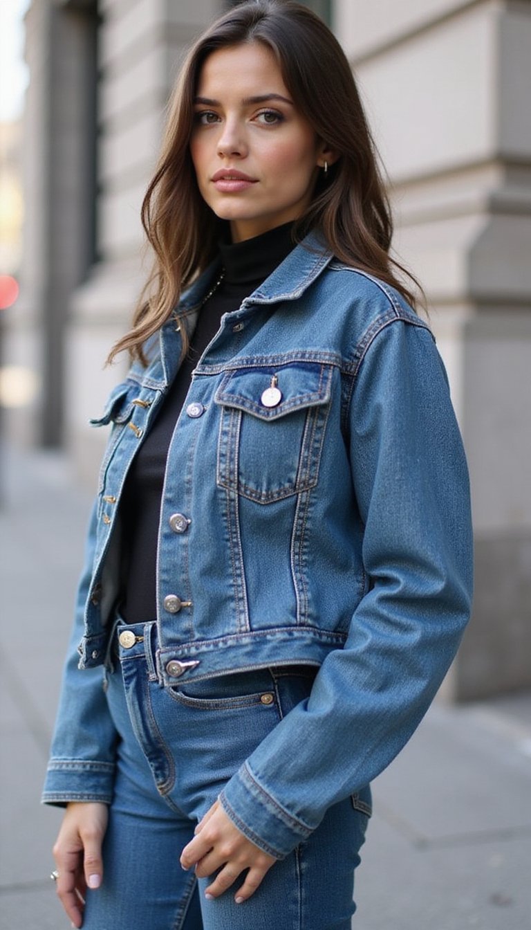 Denim-on-Denim Monochrome Look With Statement Jacket