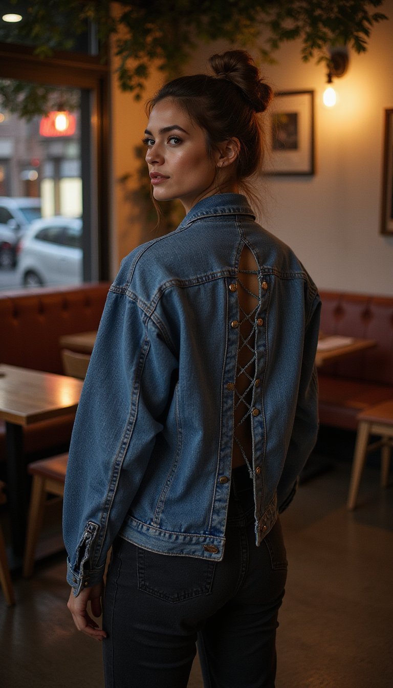 Romantic Lace-Back Denim Jacket For Date Night