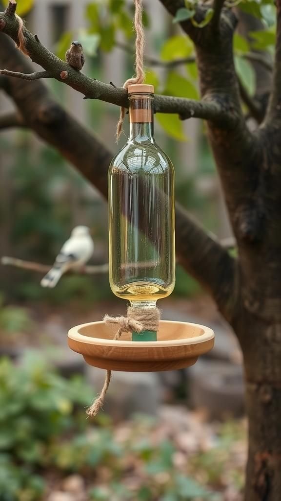 Wine Bottle Bird Feeder Station