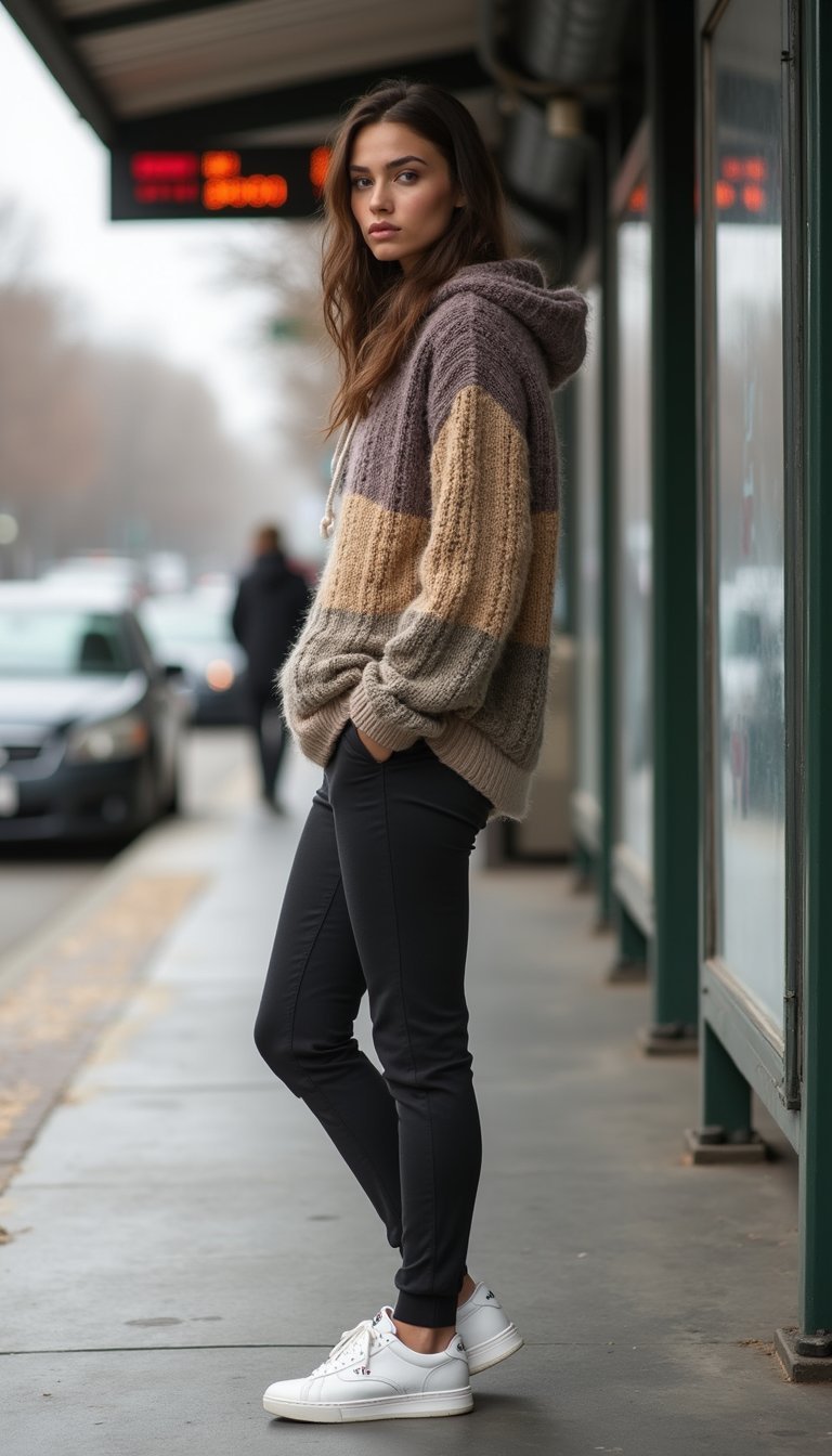 Upcycled Hoodie Sweater With Joggers And Sneakers