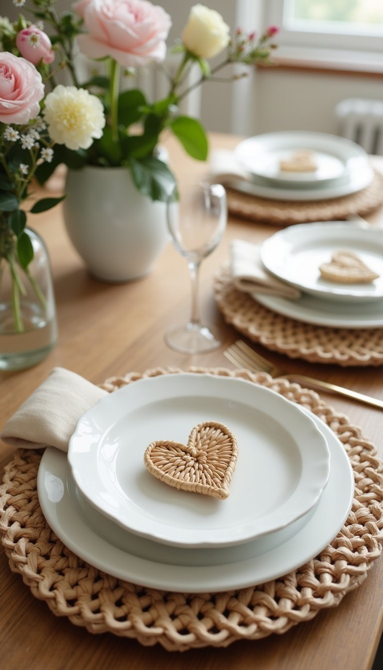Woven Rattan Heart Charger With Natural Texture