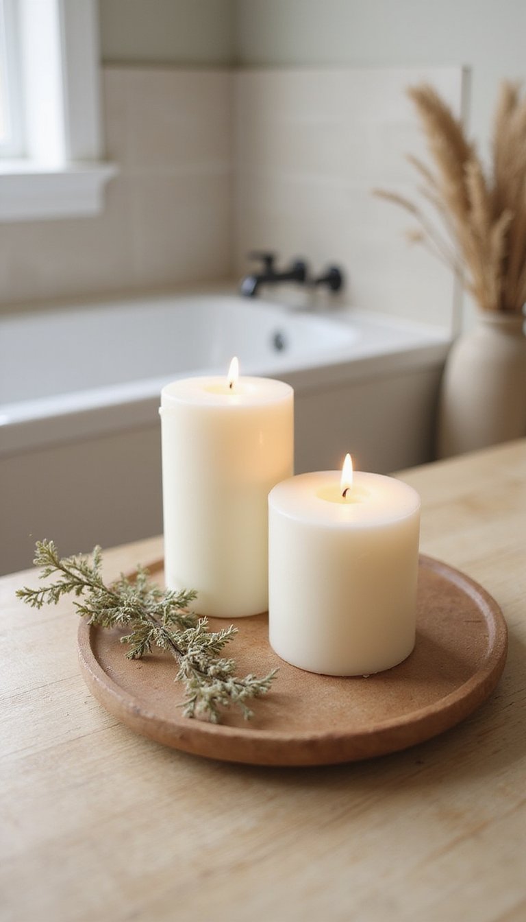 Bandeja Natural Con Velas De Soja Y Ramitas