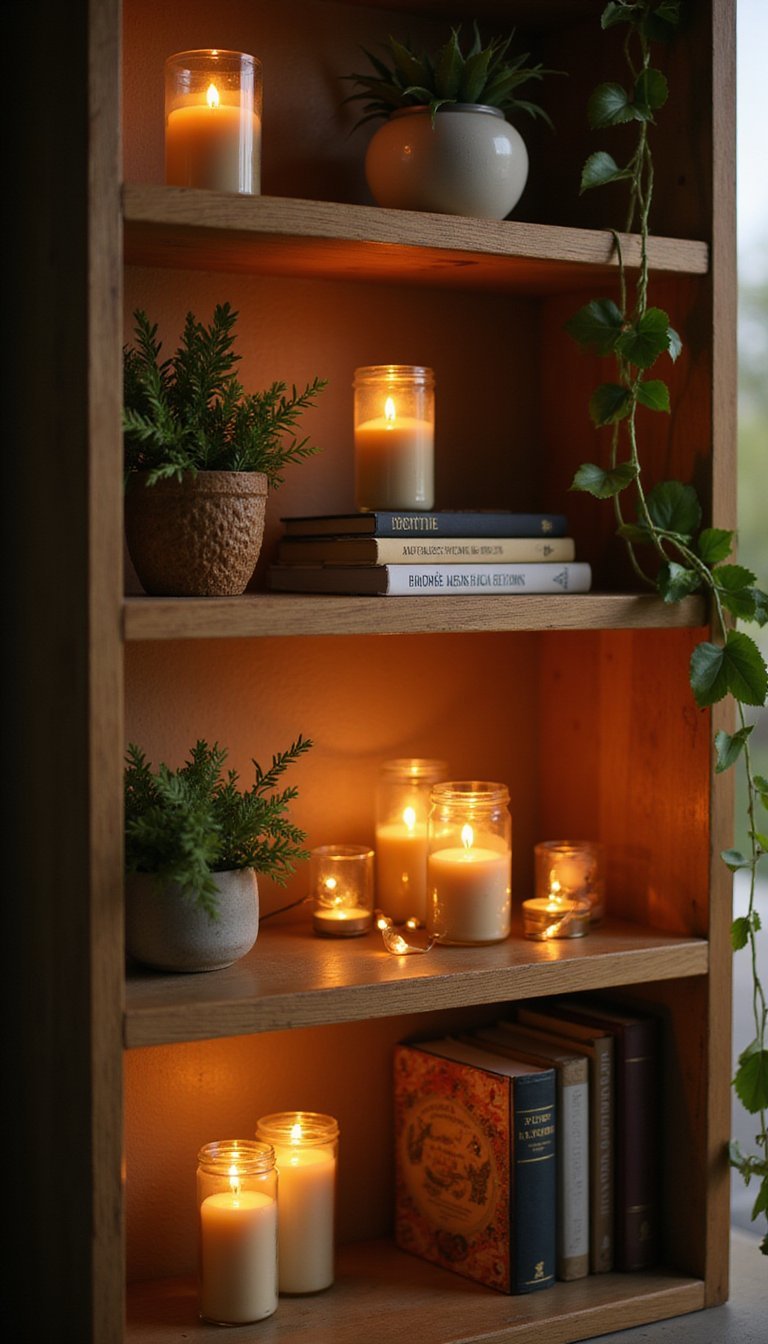 Guirnalda De Velas Led En Estantería Romántica