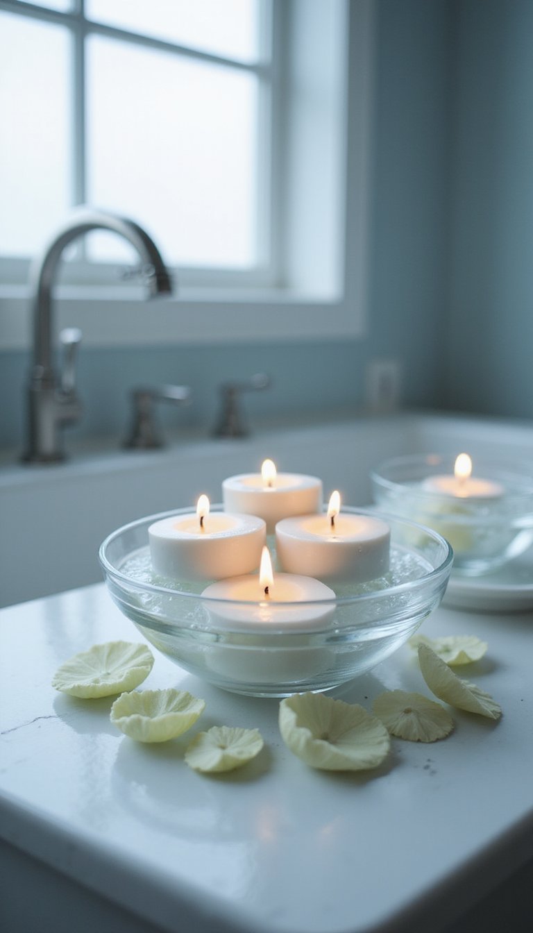 Velas Flotantes En Cuencos De Vidrio Traslúcido