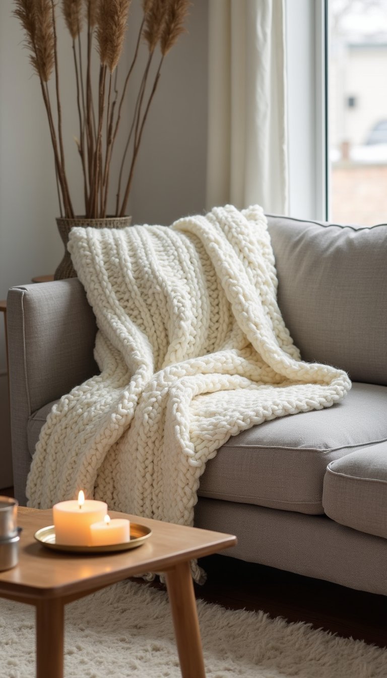 Chunky Knit Throw With Leather Carry Strap