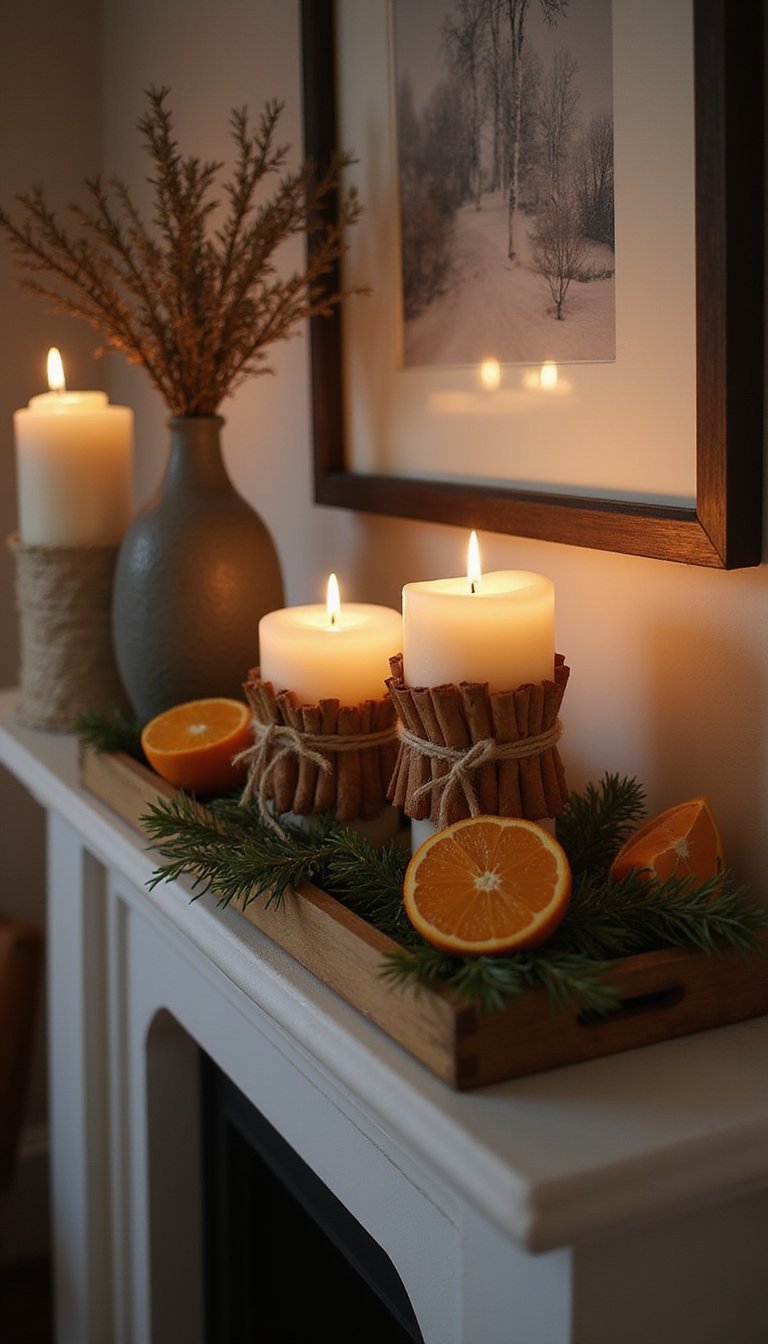 Cinnamon Stick Candle Cluster On Tray