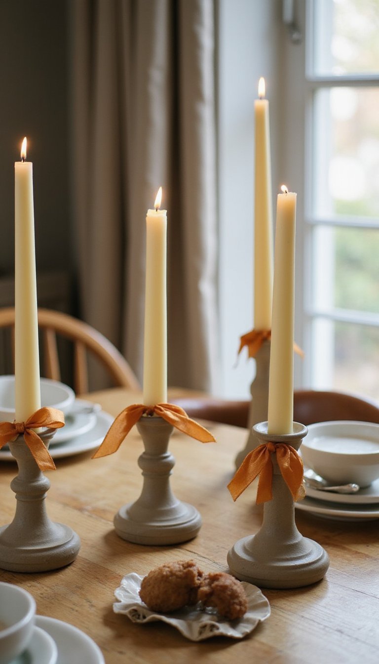 DIY Beeswax Candle Tapers With Ribbons