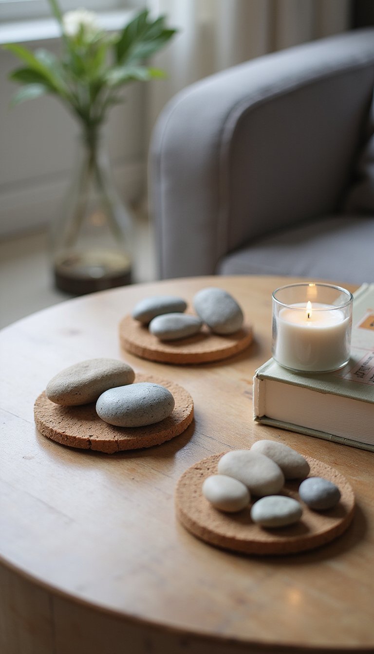 Pebble Coasters Glued On Cork Backing