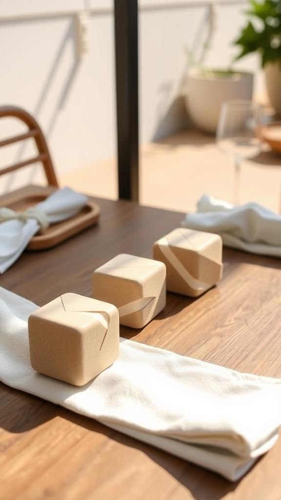 Modern napkin weights with geometric inlays