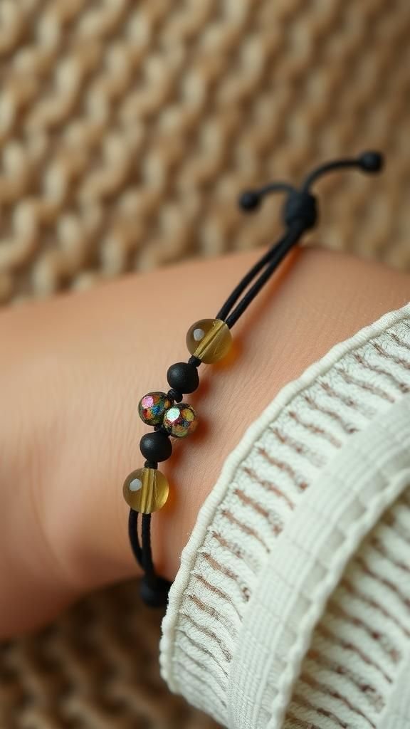 Macramé micro knots with scattered glass beads