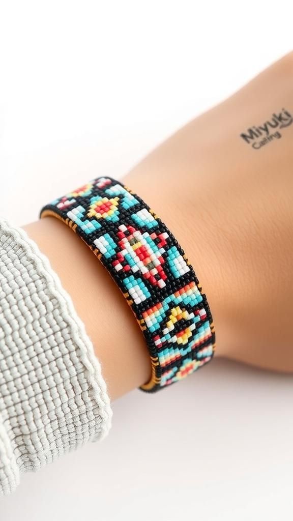 Miyuki delica mosaic with crisp geometric form