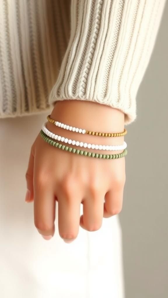 Stack-friendly micro bead bands in neutral tones