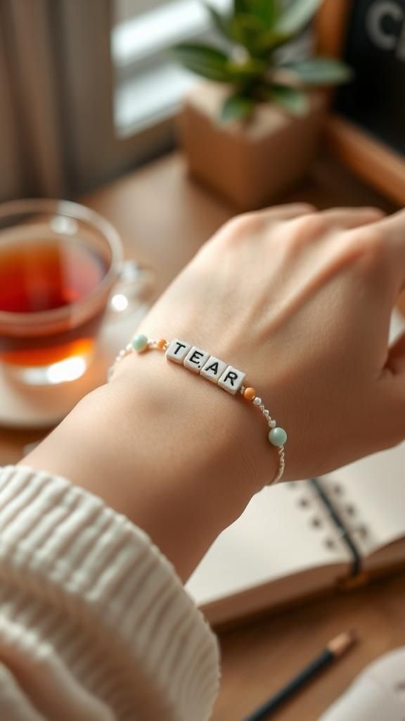 Tiny alphabet name beads with pastel accents