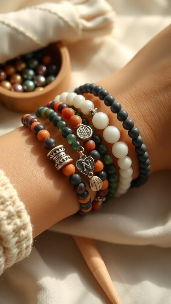 Tiny charms threaded through seed bead strands