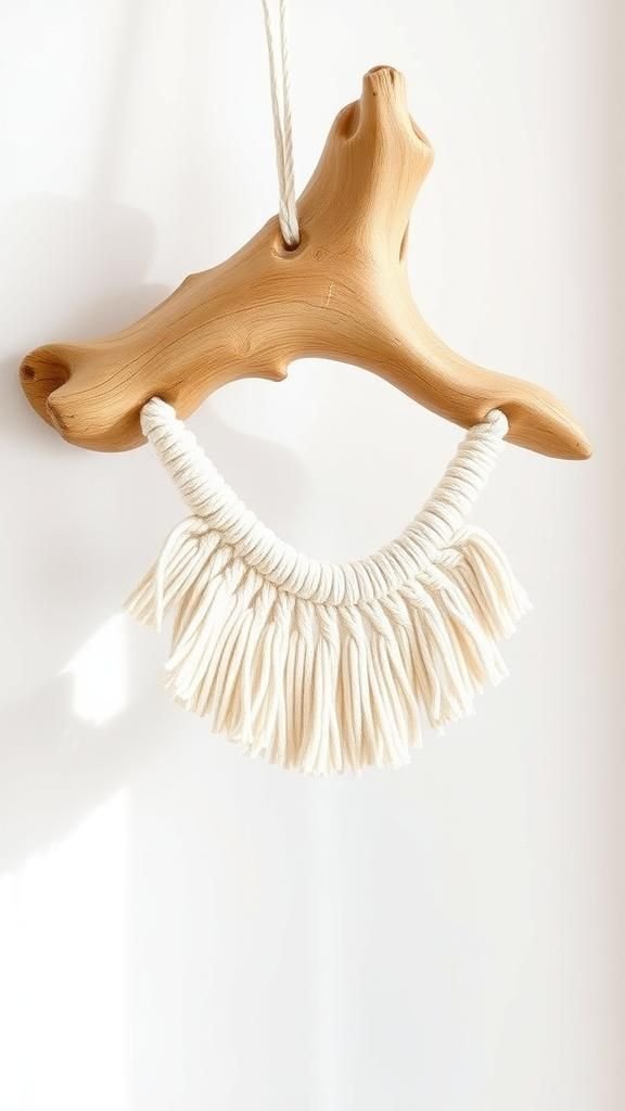 Miniature half-moon macrame with driftwood