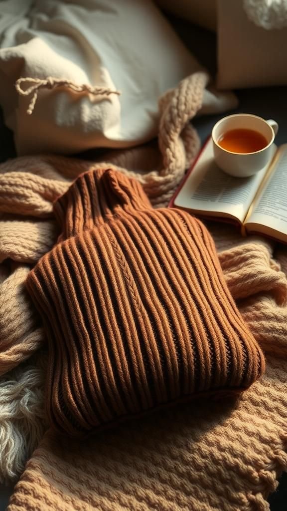 Cozy hot water bottle cover with ribbed warmth