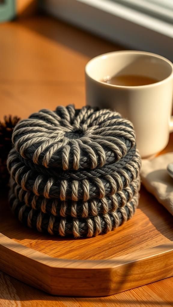 Handy yarn coaster set for warm cups