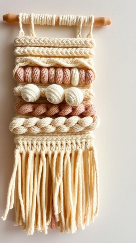 Mini woven wall hanging with yarn fringe