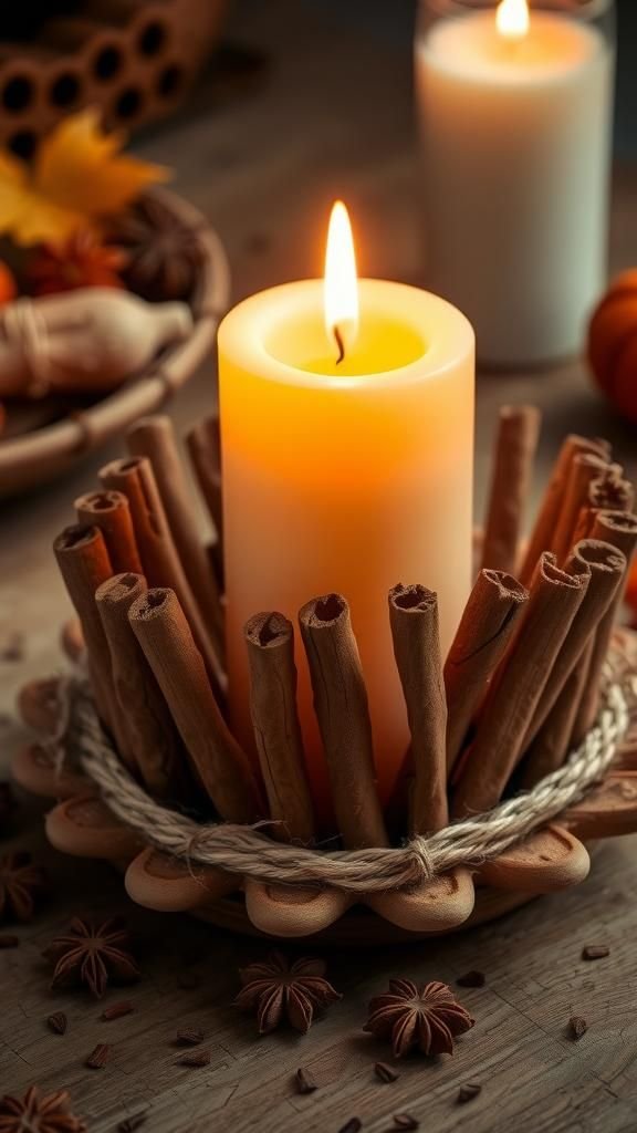 Cinnamon stick candle rings for cozy scent