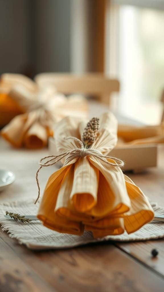 Corn husk napkin wraps with soft grain