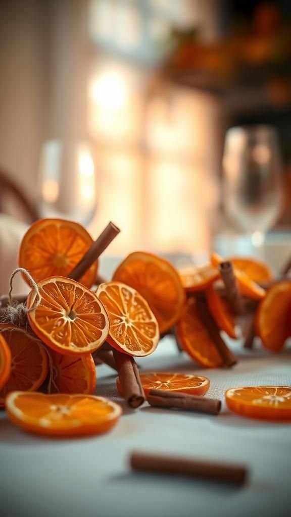 Dried orange and cinnamon garland strung across