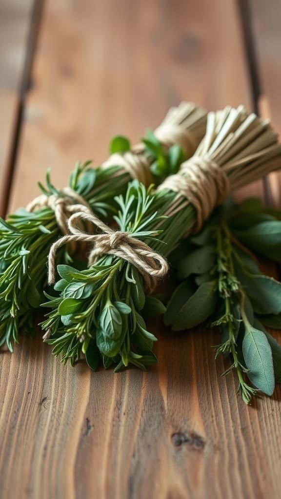 Fresh herb favors tied with kitchen twine