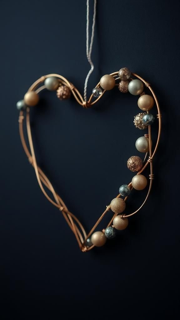 Beaded Wire Heart Wreath that Shimmers Subtly
