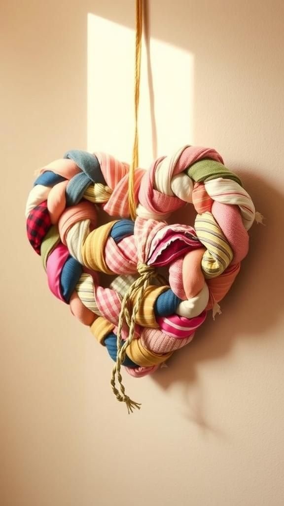 Fabric Scrap Braided Heart, Colorful and Tactile