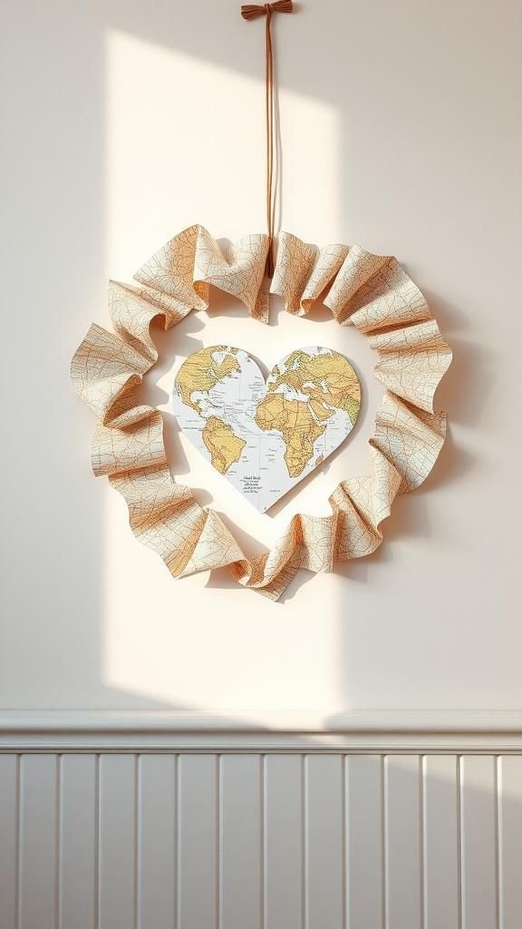 Map-Pattern Heart Wreath for Wanderlust Sentiment