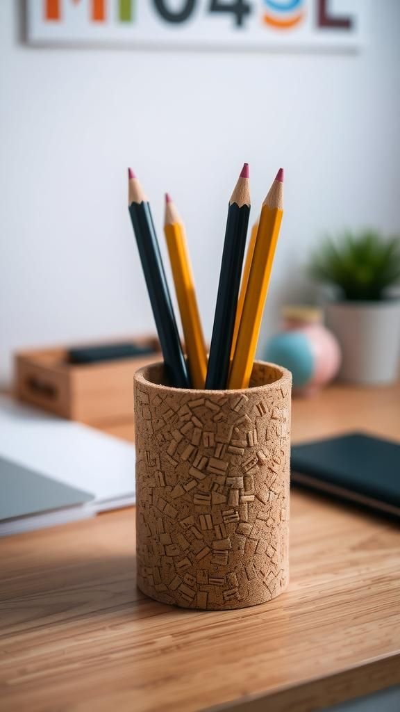 A tidy pencil holder from vertical corks