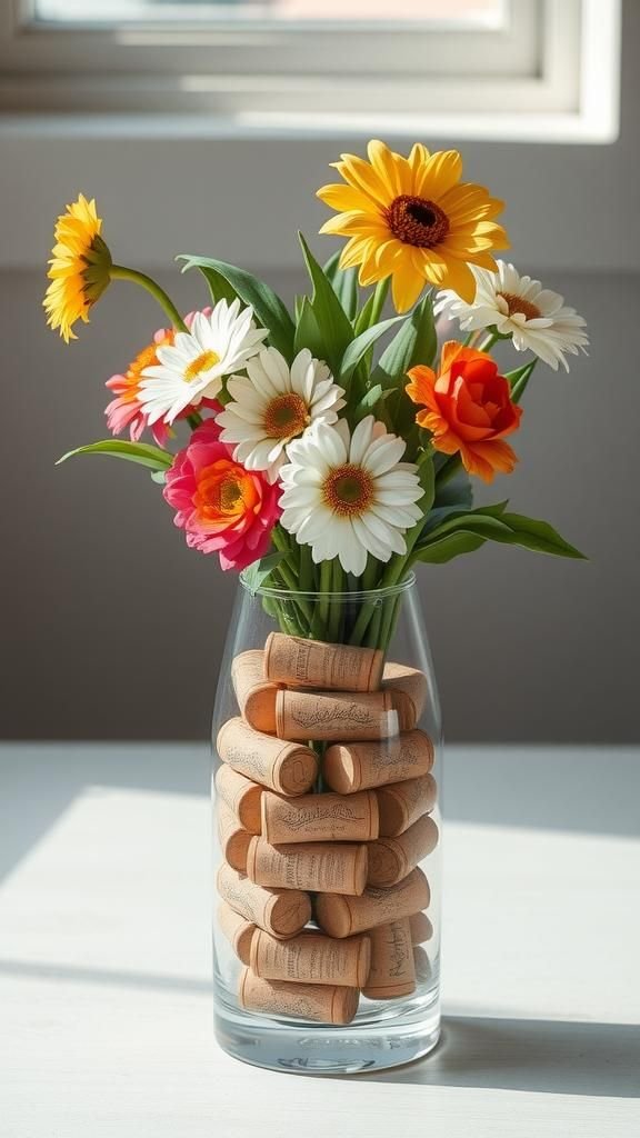 A vase wrapped in cork for muted texture