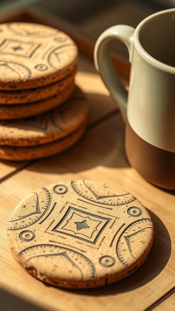 Coaster set with stamped cork designs