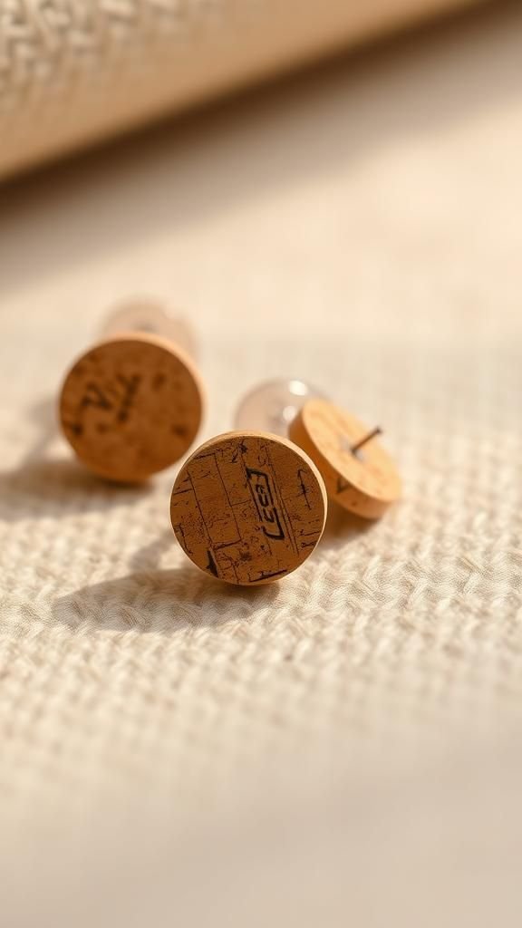 Delicate cork stud earrings with subtle texture