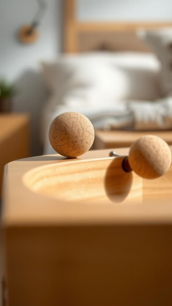 Drawer knobs dressed in cork for soft grip