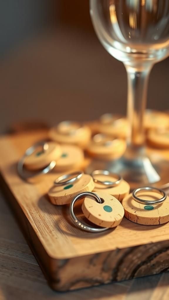 Tiny wine glass charms from cork slices