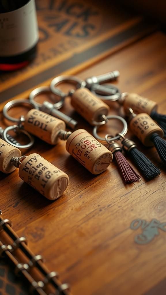 Whimsical keychain charms made from tiny corks