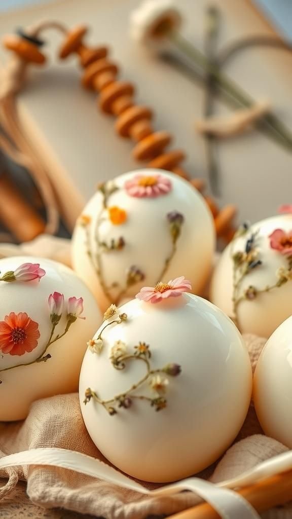 Pressed flowers adhered for romantic springtime eggs