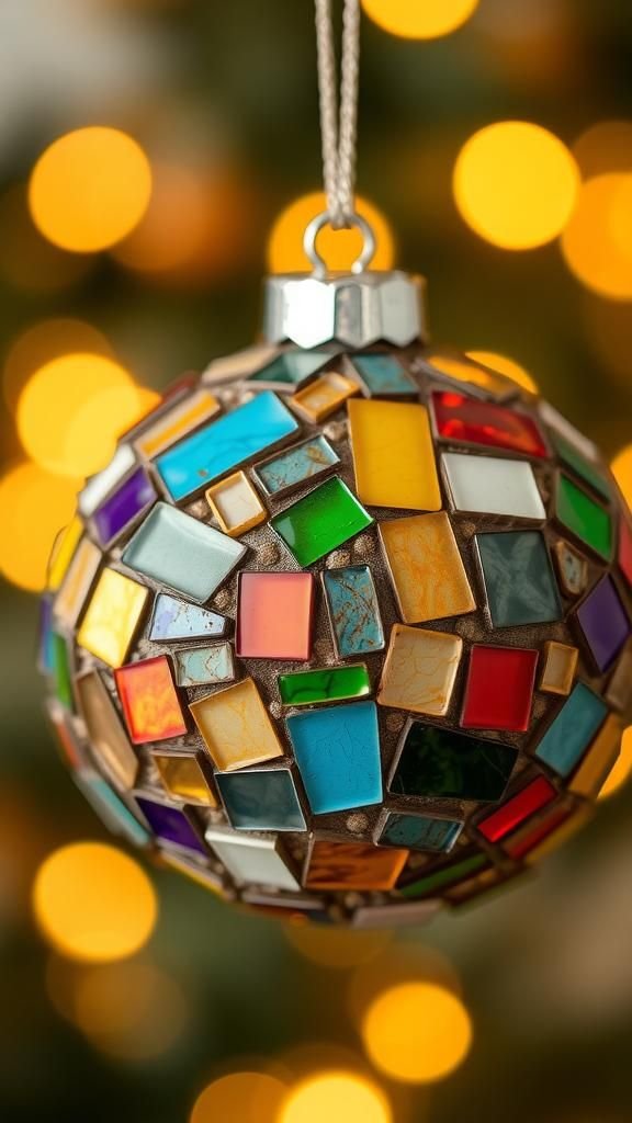 Mosaic tile shard ornament with glass fragments