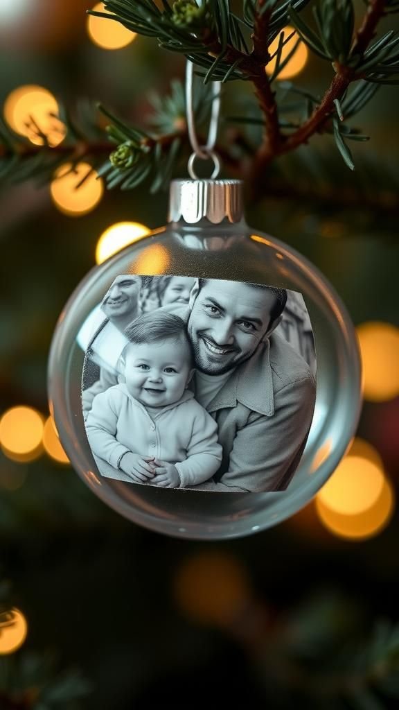 Photo transfer bauble with family snapshot inside
