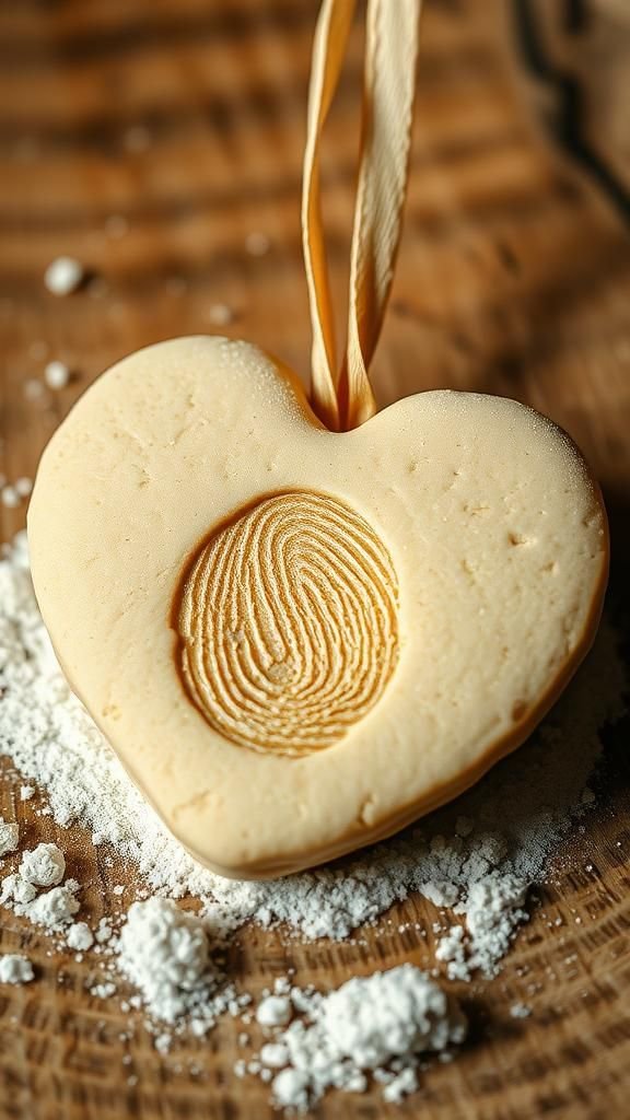 Salt dough heart with fingerprint and patina