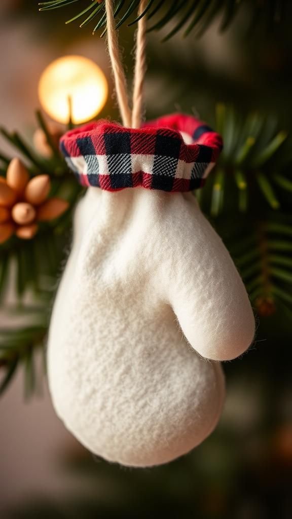 Stitched felt mitten with flannel lining peek