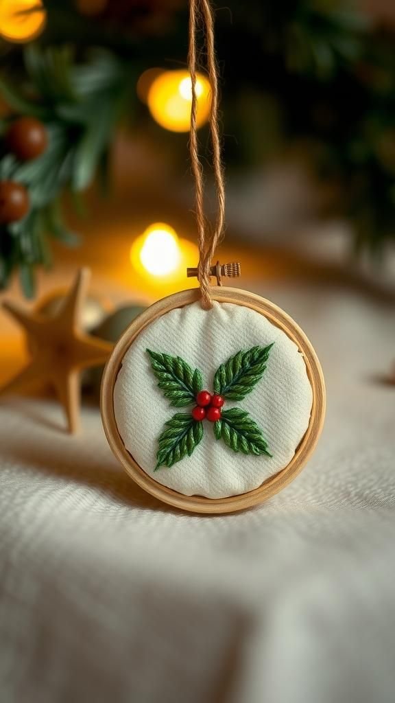 Tiny embroidered hoop with miniature holiday motif